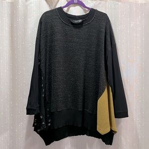 Alembika Black & Gold Mixed Fabric Sweater
